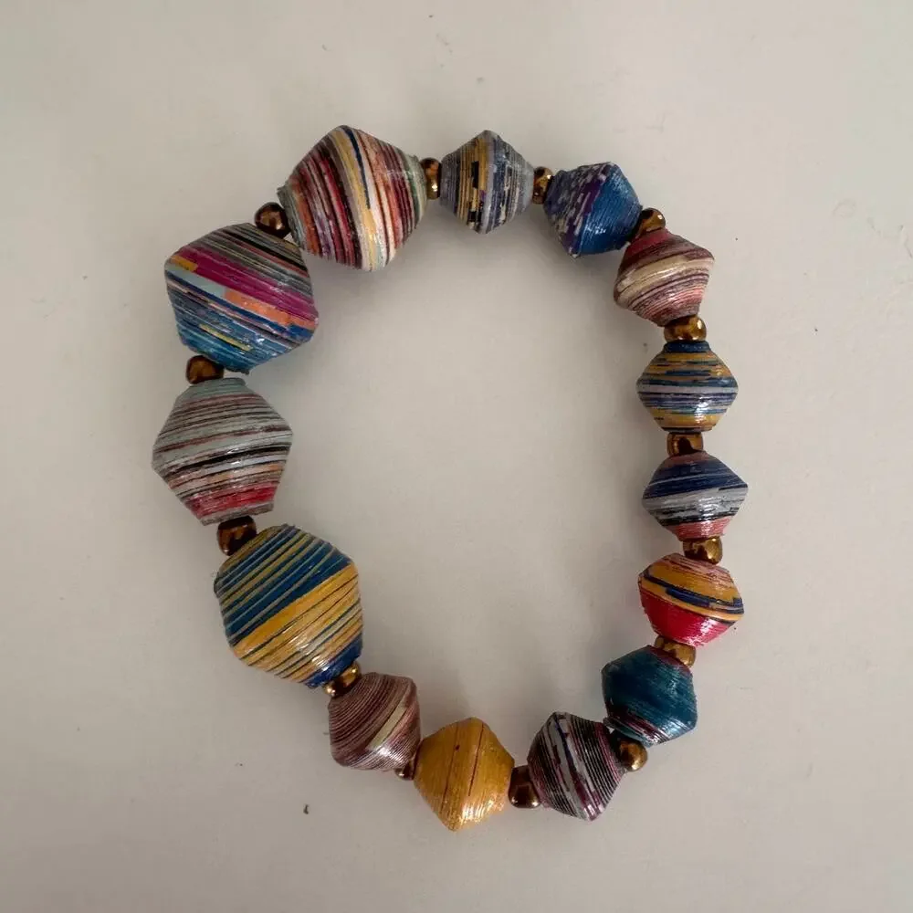 Handmade Rolled Paper Bead Necklaces Bracelet Boho Artisan Jewelry Lot Vintage - Picture 7 of 7